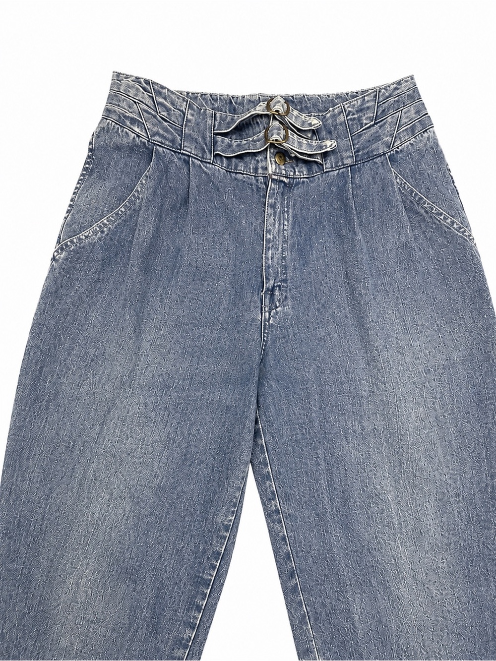 Vintage 70s Brittania Paperbag High Waisted Jeans D Ring Belted Tapered Denim 13